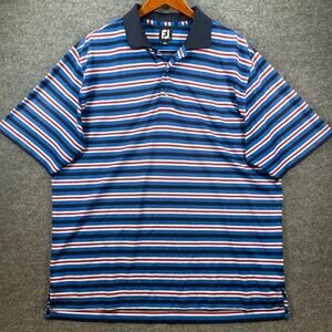 FootJoy Golf Polo Shirt Men's XL Red/White/Blue Striped Stretch Casual Active